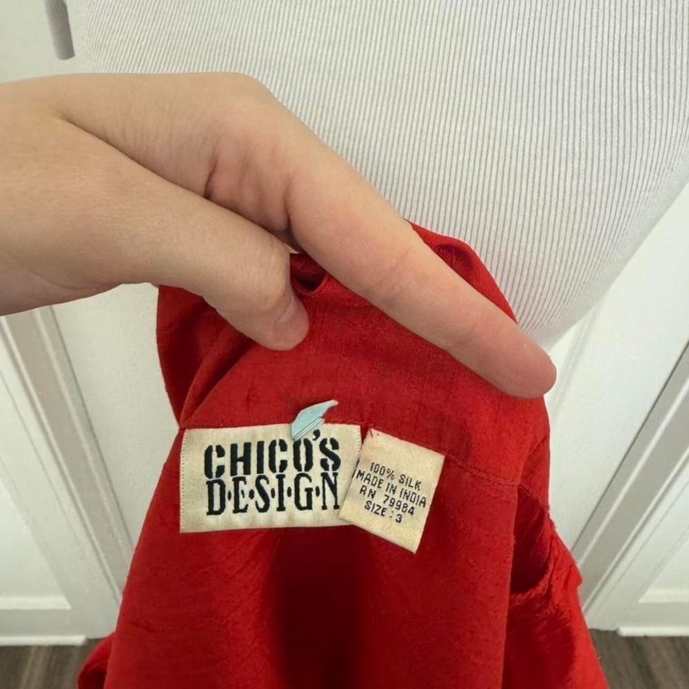 Vintage Chico's orange 100% Silk Button-Up Shirt Jacket — Size L/XL‎ - Picture 7 of 7